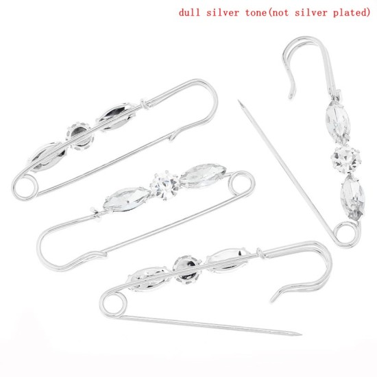 Imagen de Pin Broches Aleación + Brillantitos + Acrílico Tono de Plata 6.5cm x 1.5cm, 10 Unidades