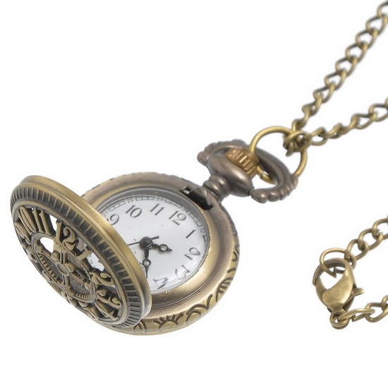 Picture of Pocket Watches Round Antique Bronze Easy Read Roman Numbers Pattern Hollow Battery Included 83cm(32 5/8") long,1Piece