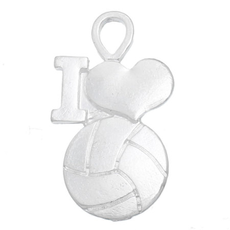 Picture of 30 PCs Zinc Based Alloy Sport Pendants Silver Plated Volleyball Heart 30mm x 17mm