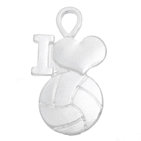 Picture of Zinc Based Alloy Sport Pendants Volleyball Silver Plated Heart 30mm x 17mm, 30 PCs