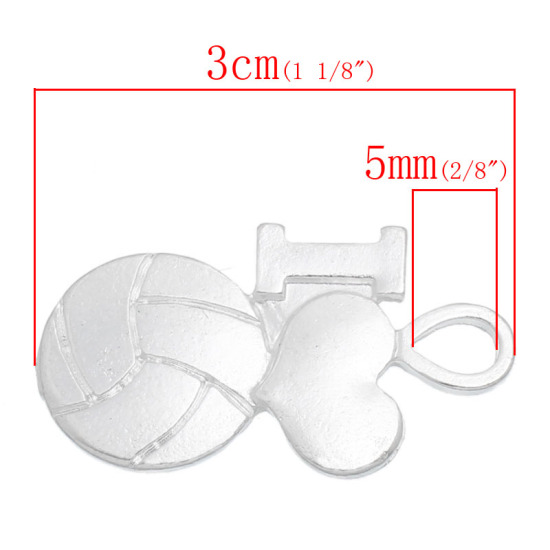 Picture of Zinc Based Alloy Sport Pendants Volleyball Silver Plated Heart 30mm x 17mm, 30 PCs