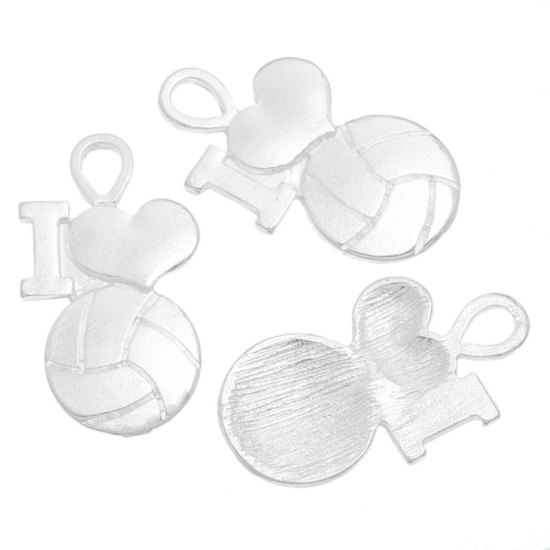 Picture of Zinc Based Alloy Sport Pendants Volleyball Silver Plated Heart 30mm x 17mm, 30 PCs