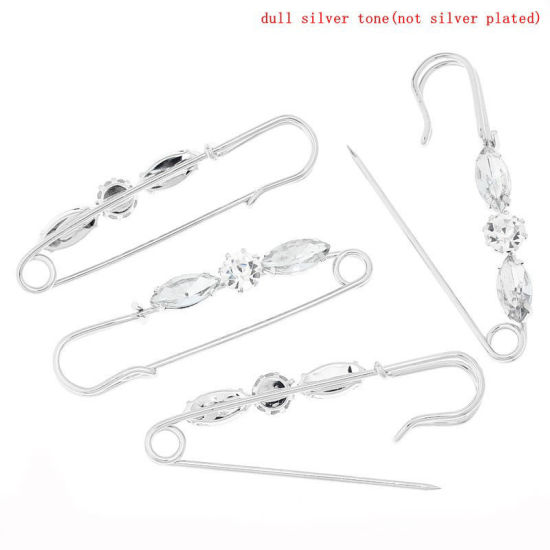 Imagen de Pin Broches Aleación + Brillantitos + Acrílico Tono de Plata 6.5cm x 1.5cm, 10 Unidades