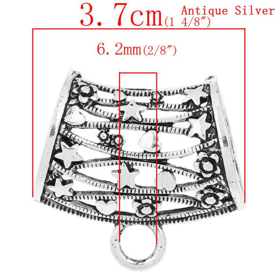 Picture of Bail Beads for Wrap Scarf Antique Silver Color Star Pattern Carved Hollow 3.7cm x 3.4cm,5PCs