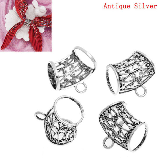 Picture of Bail Beads for Wrap Scarf Antique Silver Color Star Pattern Carved Hollow 3.7cm x 3.4cm,5PCs