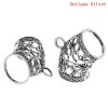 Picture of Bail Beads for Wrap Scarf Antique Silver Color(Can Hold ss12 Rhinestone) Heart Pattern Carved Hollow 4.3cm x 3.7cm,5PCs