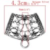 Picture of Bail Beads for Wrap Scarf Antique Silver Color(Can Hold ss12 Rhinestone) Heart Pattern Carved Hollow 4.3cm x 3.7cm,5PCs