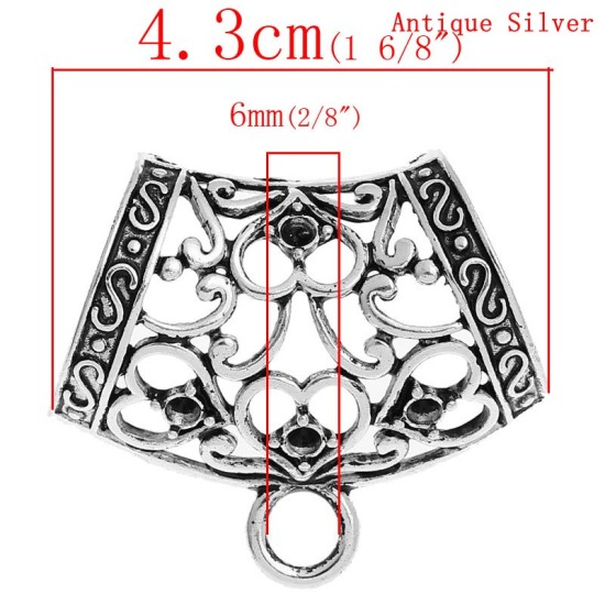 Image de Bélièresd'Echarpe  en Alliage de Zinc Forme Echelle Argent vieilli Coeur, 4.3cm x 3.7cm, 5 Pièces 