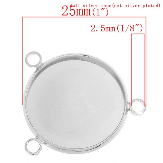 Picture of Brass Cabochon Settings Connectors Round Silver Tone (Fits 20mm Dia.) 25mm(1") x 22mm( 7/8"), 2 PCs                                                                                                                                                           