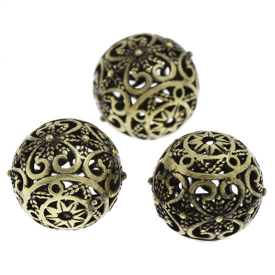 Immagine di Ottone Separatori Perline Tondo Bronzo Antico Placcato Hollow Disegno Circa 17mm x 16mm, Foro:Circa 2mm, 5 Pz