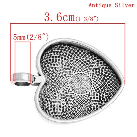 Picture of Zinc Based Alloy Cabochon Setting Pendants Heart Antique Silver Color (Fits 25mm x 25mm) 36mm x 28mm, 1 Piece