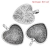 Picture of Zinc Based Alloy Cabochon Setting Pendants Heart Antique Silver Color (Fits 25mm x 25mm) 36mm x 28mm, 1 Piece