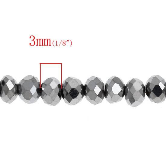 Bild von Kristallglas Perlen Flachrund Silbrig Facettiert 4mm x 3mm, Loch: 0.5mm, 47.5cm lang/Strang, 150 Stk./Strang, 3 Stränge