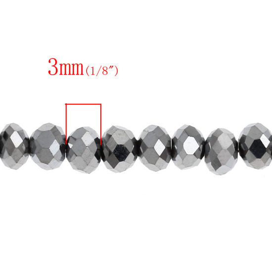 Picture of Crystal Glass Loose Beads Flat Round Silvery Faceted 4mm x 3mm, 47.5cm long, 3 Strands(approx 150PCs/Strand)