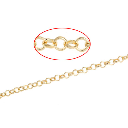 Iron Based Alloy Rolo Chain Findings Gold Plated 2.5mm(1/8") Dia, 10 M