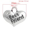Picture of 20 PCs Zinc Based Alloy Charms Antique Silver Color Heart Message " BEST FRIENDS " Clear Rhinestone 16mm x 14mm