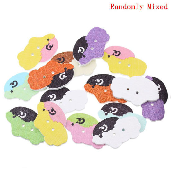 Picture of Wood Easter Sewing Button Scrapbooking Sheep At Random Mixed 2 Holes 4cm x2.5cm(1 5/8" x1"), 50 PCs