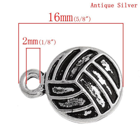 Imagen de Zamak Deporte Colgantes Voleibol Plata Antigua 16mm x 12mm, 30 Unidades