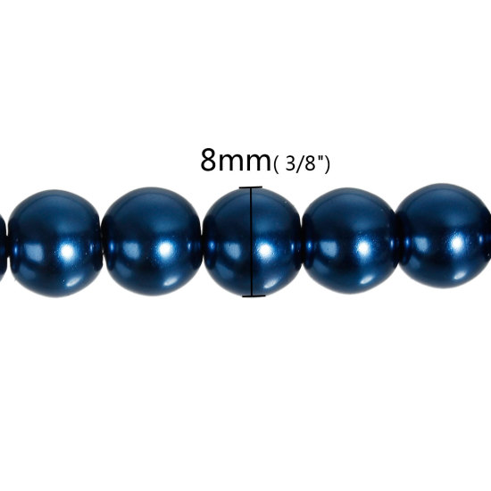 Image de Perles en Verre Forme Rond Bleu foncé Imitation Perles, Diamètre: 8mm, Tailles de Trous: 1mm, 2 Enfilades 81.5cm Long/Enfliade, 116PCs/Enfilade