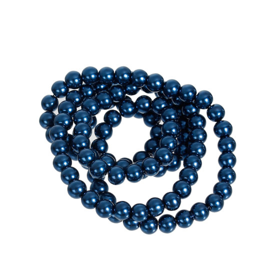 Image de Perles en Verre Forme Rond Bleu foncé Imitation Perles, Diamètre: 8mm, Tailles de Trous: 1mm, 2 Enfilades 81.5cm Long/Enfliade, 116PCs/Enfilade