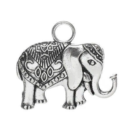 Colgantes Aleación del Metal Del Zinc Animal Elefante Plata Antigua Rhinestone 32mm x 28mm, 10 Unidades