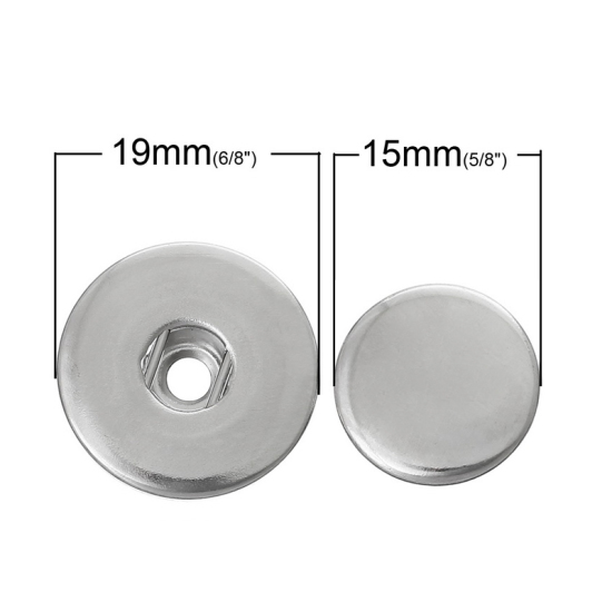 Immagine di Chunk a Scatto Gioielli Bottone Adatto a Chunk Braccialetti Tondo Tono Argento 19mm  15mm Dia, Dimensioni Manopola: 5.5mm , 30 Seri