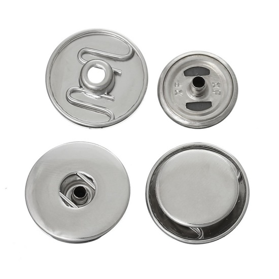 Immagine di Chunk a Scatto Gioielli Bottone Adatto a Chunk Braccialetti Tondo Tono Argento 19mm  15mm Dia, Dimensioni Manopola: 5.5mm , 30 Seri