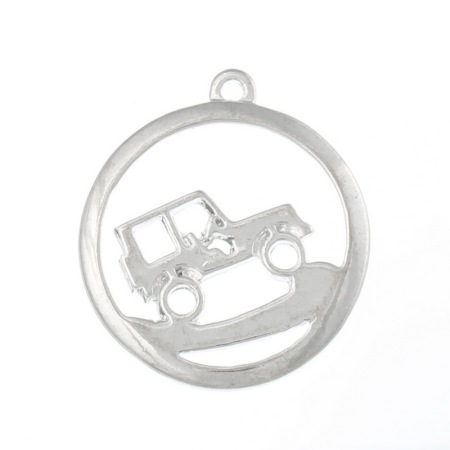 Imagen de Colgantes Aleación del Metal Del Zinc de Ronda,Coche Argentado Rhinestone 28.0mm x 24.0mm, 20 Unidades 