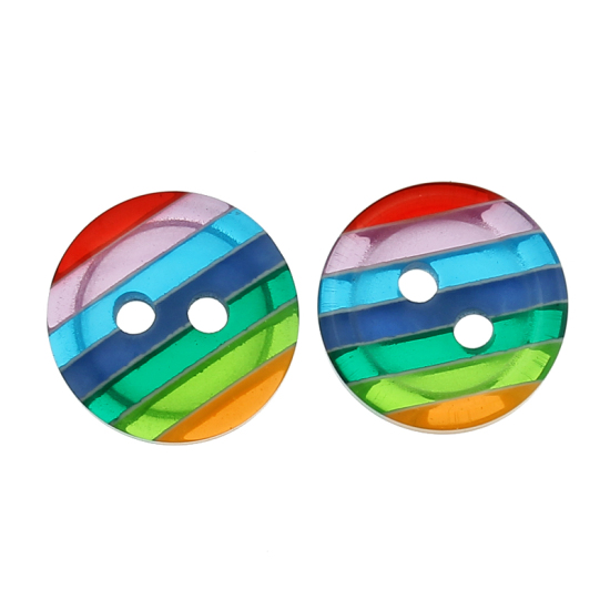 Picture of Resin Sewing Buttons Scrapbooking 2 Holes Round Multicolor Stripe Pattern 12mm( 4/8") Dia, 100 PCs