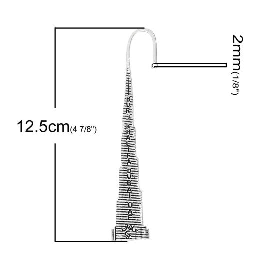 Bild von Zinklegierung Lesezeichen Burj Khalifa Dubai UAE Antik Silber, mit Message Muster, 12.5cmlang, 10 Stück 