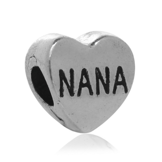 Immagine di Lega di Zinco Stile Europeo Perline Cuore Argento Antico Nana Intagliato Circa 11.0mm x 11.0mm, Foro: Circa 4.6mm, 20 Pz