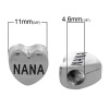 Picture of Zinc Metal Alloy European Style Large Hole Charm Beads Heart Antique Silver Color Message "NANA" Carved About 11mm x 11mm, Hole: Approx 4.6mm, 20 PCs