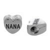 Picture of Zinc Metal Alloy European Style Large Hole Charm Beads Heart Antique Silver Color Message "NANA" Carved About 11mm x 11mm, Hole: Approx 4.6mm, 20 PCs