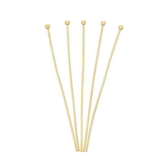 Picture of Brass Ball Head Pins 18K Real Gold Plated 3.9cm(1 4/8") long, 100 PCs                                                                                                                                                                                         