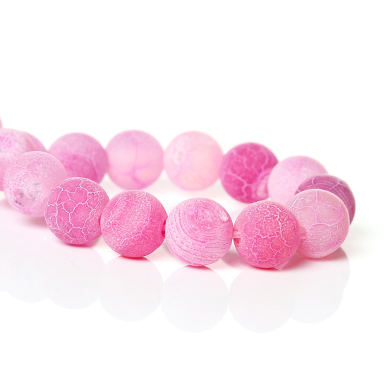 Picture of (Grade B) Agate (Dyed) Loose Beads Round Pink Frosted About 8mm(3/8") Dia, Hole: Approx 1mm, 37.5cm(14 6/8") long, 1 Strand (Approx 49 PCs/Strand)