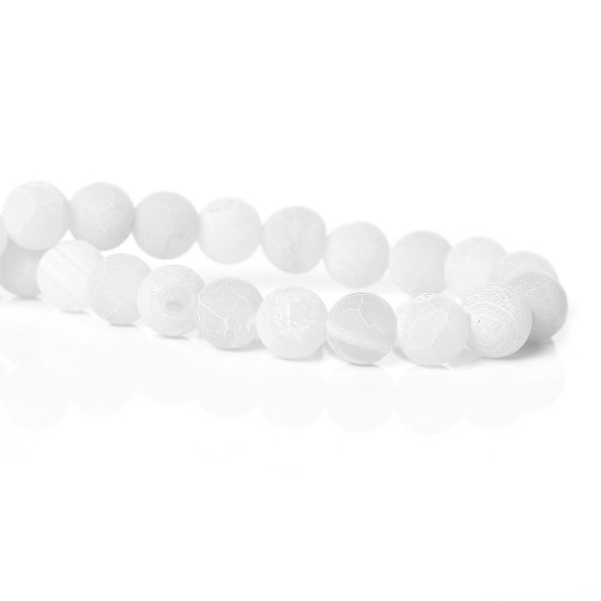 Image de (Classement B) Perles en Agate (Teint) Rond Blanc Givré 8mm Dia, Taille de Trou: 1mm, 38cm long, 1 Enfilade 