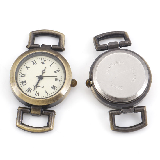 亜鉛合金 文字盤 円形 銅古美 (10mm腕時計ベルトに適応) 電池付 4.9cm x 3cm、 1 個 の画像