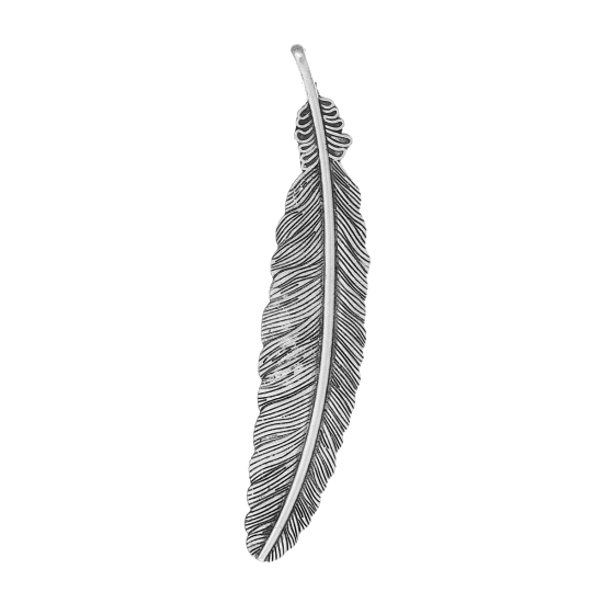 Picture of Charm Pendants Feather Antique Silver Color Stripe Pattern Carved 10.5cm x 2.1cm,20PCs