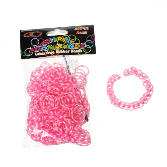 Image de Kit Bracelet Elastique en Silicone Rose & Blanc Fluo avec Crochet et Fermoir "S" 8.4cm x 0.6cm 17mm 12mm x 6mm, 5 Paquets(Env. 300 Pcs/Paquet)