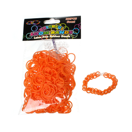 Picture of Silicone Bands For Loom Bracelet DIY Craft Making With Crochet Hook and S-Shape Clips Orange Red 8.4cmx0.6cm 17mm 12mmx6mm, 5 Packets(Approx 300PCs/Packet) 