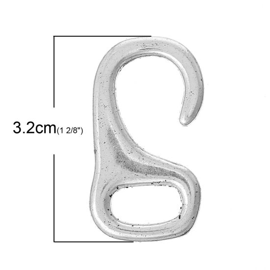 Picture of Hook Clasps For Leather Rope Bracelet Antique Silver Color 3.2cm x 1.7cm,20PCs