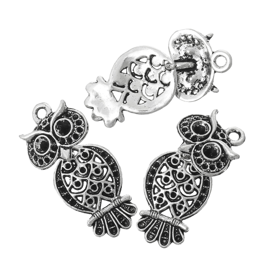 Picture of Charm Pendants Owl Halloween Ornaments Antique Silver Color(Can Hold ss4,ss12 Rhinestone) 3.4cm x 1.6cm,20PCs