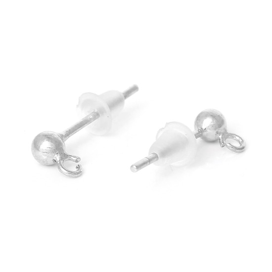 スターリングシルバー ピアスポスト 円形 プラチナメッキ 14mm x 5mm、ワイヤーサイズ:（20ゲージ）、 1 ペア の画像