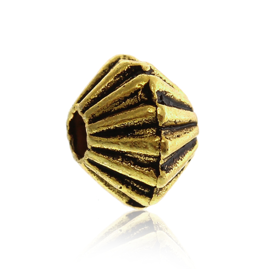 Bild von Zinklegierung Perlen Bicone Antik Gold, mit Streifen Muster 5mm x 4mm, Loch: 1mm, 500 Stück