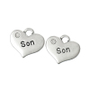 Picture of Zinc Based Alloy Charms Heart Antique Silver Message " SON " Carved Clear Rhinestone 16mm( 5/8") x 14mm( 4/8"), 20 PCs