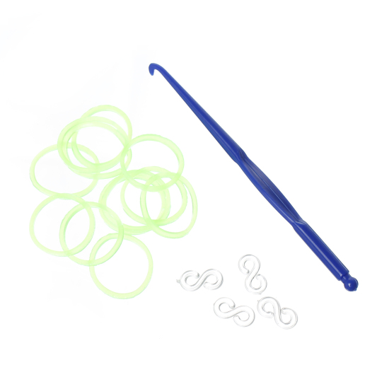 Picture of Silicone Bands For Loom Bracelet DIY Craft Making With Crochet Hook and S-Shape Clips Grass Green 8.4cmx0.6cm 17mm 12mmx6mm, 5 Packets(Approx 300PCs/Packet)