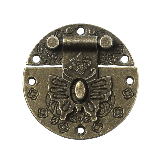 Bild von Zinklegierung Kiste Schloss Bronzefarbe, mit Schmetterling Muster, 3.9cm x 3.9cm, 10 Sets