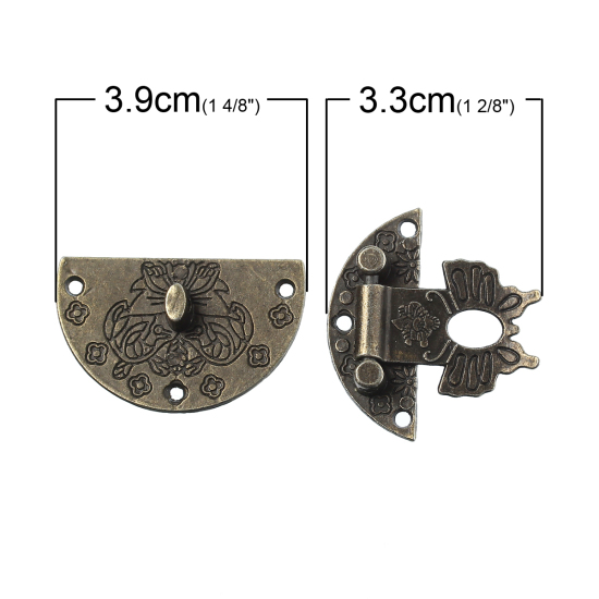 Picture of Zinc Based Alloy Vintage Cabinet Box Lock Catch Latches Round Butterfly Antique Bronze 3.9cm(1 4/8") Dia, 10 Sets