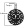 Picture of Charm Pendants Round Aries Antique Silver Color Enamel Black 3.9cm x 2.8cm(1 4/8" x1 1/8"),5PCs