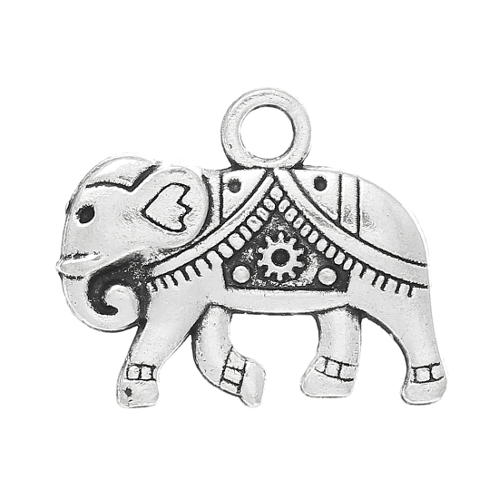 Picture of Zinc Based Alloy Charm Elephant Animal Antique Silver Color 20mm x 17mm( 6/8" x 5/8"), 50 PCs